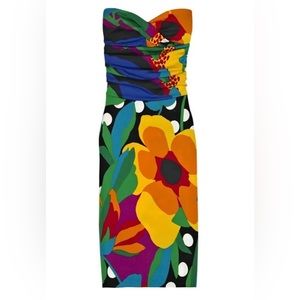 DVF Diane Von Furstenberg CALIDA Strapless Dress Tropical Dot Flower Print $425